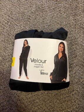 Felina Black Velour Hoodie & Jogger Loungewear Set